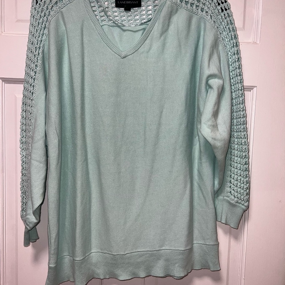 Lane Bryant 14/16 Mint Green V-Neck Knit Sweater